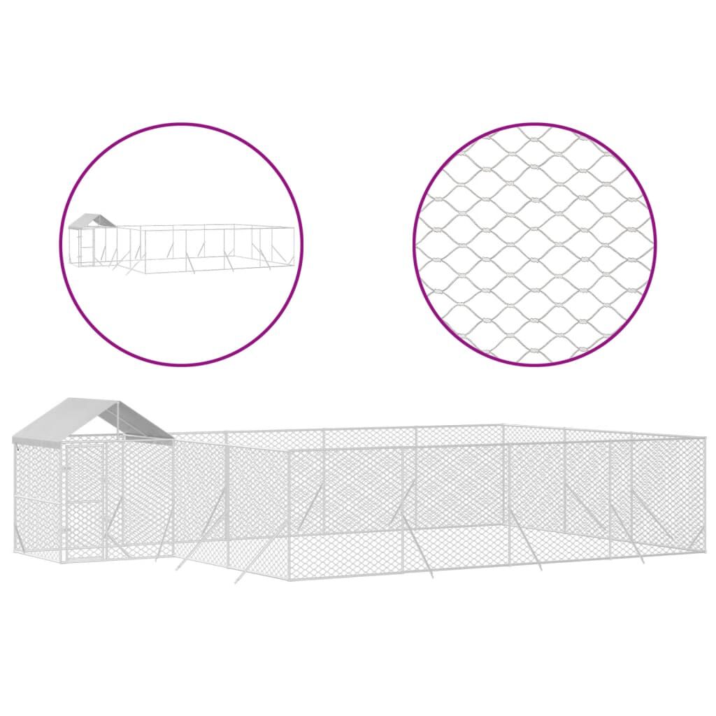 vidaXL Perrera de exterior con toldo acero galvanizado plata 10x6x2,5m, , large Imagen numero 7